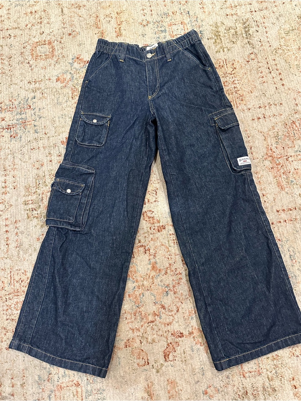 BDG Women’s Dark Blue Wide-Leg Cargo Jeans